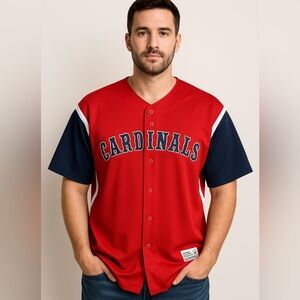 MLB Cardinals True Fan XXL Jersey Red Navy Button Front – Men’s 50–52